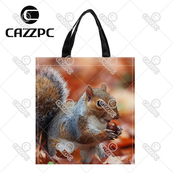 Autumn Lovely Greedy squirrels Pattern Print Custom individual waterproof Nylon Fabric shopping bag gift bag Pack of 2
